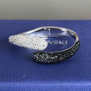 Swarovski Crystal Silver Tone Rhodium Plated Black White Louise Cuff Bracelet M